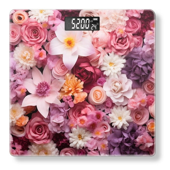 Digital Weight Scale with Backlit Display Battery Operated Bathroom Scale Automatic Weighing Scale for Body Weight Capacity up to 400 lbs-Many Beautiful Colorful Flowers