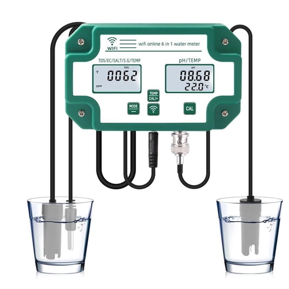 Digital WiFi PH EC TDS SALT SG.Temp Meter Water Quality Tester 6-in-1 Multifunction Smart Monitor APP Control