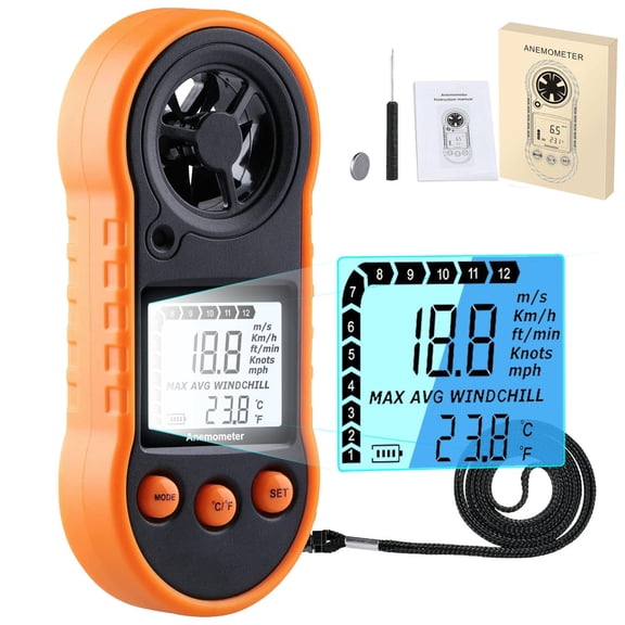 Digital Wind Speed Meter Anemometer,Handheld Air Flow Velocity Meter for Measuring Wind Speed/Temperature with Backlight LCD,for Shooting, HVAC, Drone Flying,Windsurfing, Sailing, Surfing, Fishing