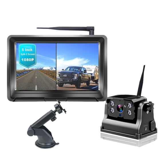 Digital Wireless 5 Inch Split 2 Screen Monitor Magnetic Base Battery Powered Backup Reversing Camera For Caravan Truck