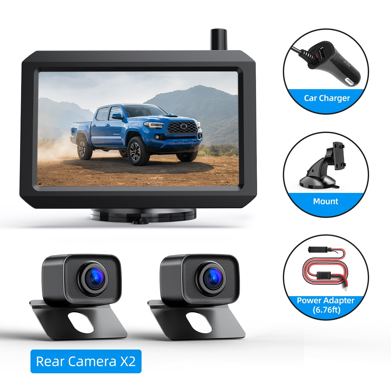 Digital Wireless Backup Camera Kit with 2 Cameras, Waterproof Rear View