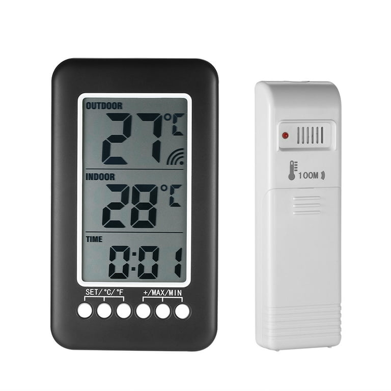 Digital Wireless Indoor/Outdoor Thermometer Clock Temperature Meter With  Transmitter LCD ℃/℉ 