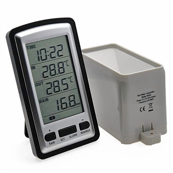 Digital Wireless Rain Gauge Rainfall Data Monitor Meter with RCC Transmission Rain Weather Station Gauge Outdoor Temperature Recorder with Time Calendar Display (Model AW012)$$Garden & Patio
