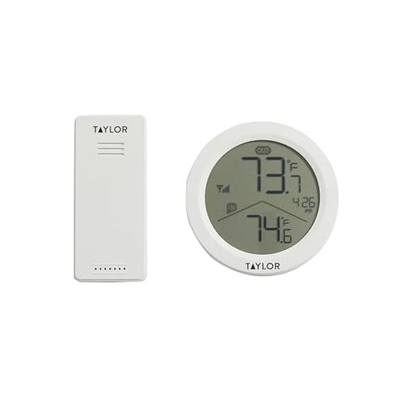 Digital Wireless Round Indoor Comfort Level Thermometer and Clock, Wireless Remote Sensor, Easy-to-Read Display for Home, Office, Greenhouse, Nursery, and Indoor Areas, LCD, White