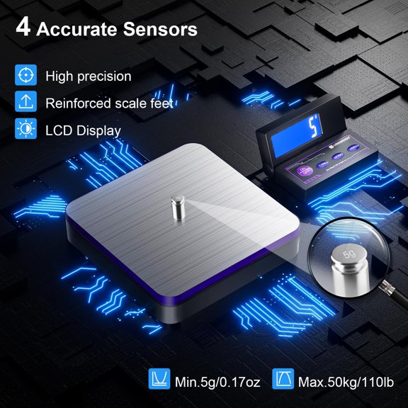 Digital Wireless Shipping Postal Scale 110lbs/0.1oz Accurate,Foldable LCD,Package Scale with Stainless Steel/5 Units/Tare/Hold Function,Postage Scale for Packages,Mail Scale,Black+Purple$$Office