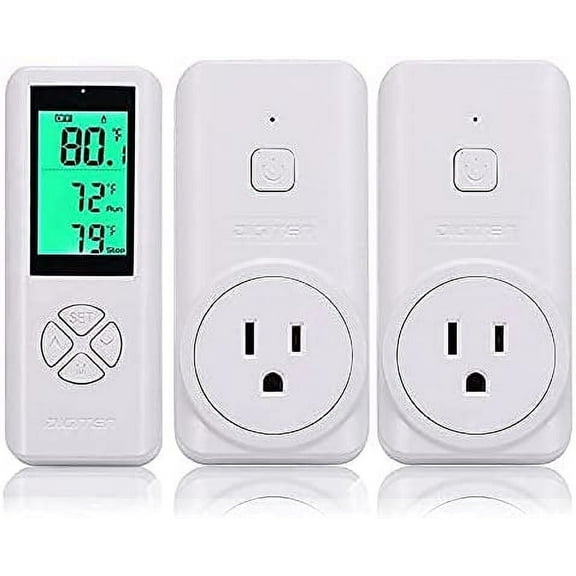 Digital Wireless Temperature Controller, Remote Control Detect Temp, Digital Remote Thermostat, Plug-in Thermostat Outlet, Built-in Sensor(1 Controller can Work W/ 2 Receiver), Widely Use Thermostat