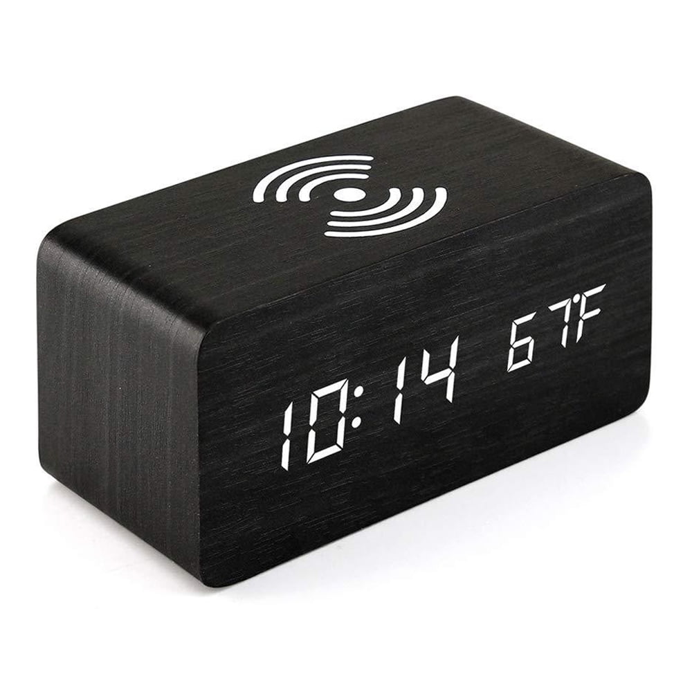 Wooden Digital Alarm Clock , Fast Wireless Charger Station , Sleep