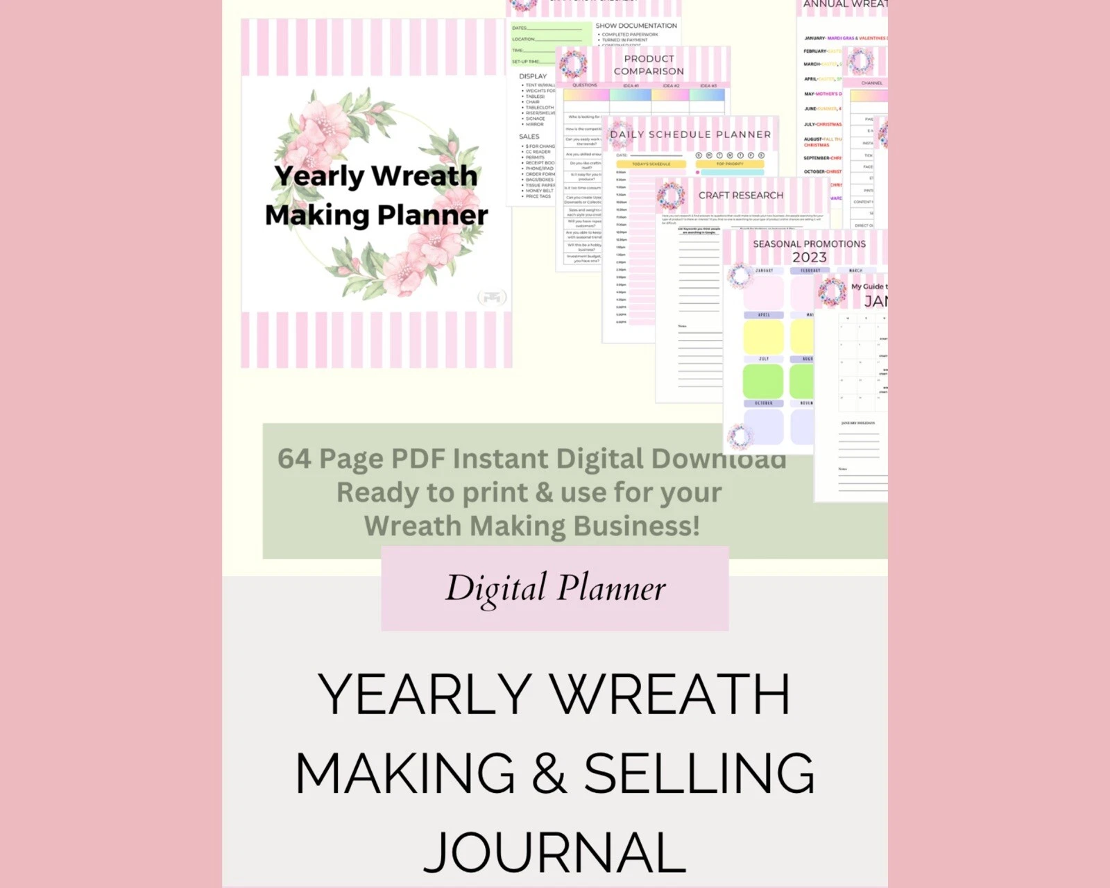 Digital Yearly Wreath Making Business Craft Planner Daily Weekly Monthly Planner