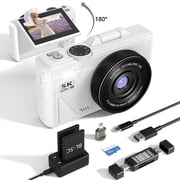5K 75MP WiFi Vlogging Camera, 180  Flip Screen, 18X Zoom, 2 Batteries,32GB Card,Teens & Beginners