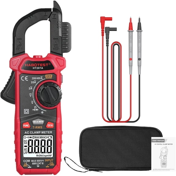 Digital clamp meter HT207A 2000 Counts Digital Clamp Meter, Handheld AC DC Voltage Current Voltmeter Diode Resistance Clamp Meter, Digital Display Clamp Meter
