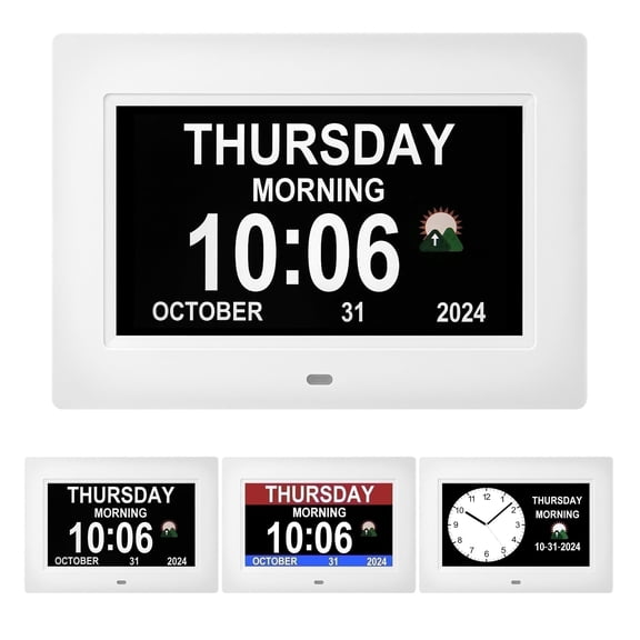 Memwake Multifunctional Large-Screen Digital Alarm Clock for 2026 World Cup,Digital Clock for Alzheimer's Patients with Date and Day of Week,Multiple Display Modes,7-inch White
