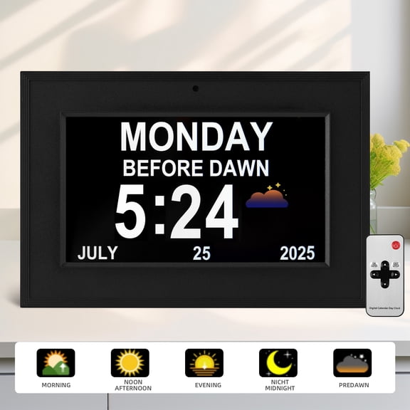 Digital Clock to Remind Time for Forgetful Seniors, with Digital Photo Frame, Auto Dimming, 12 Sets of Alarm Clock Reminder, Multiple Display Modes
