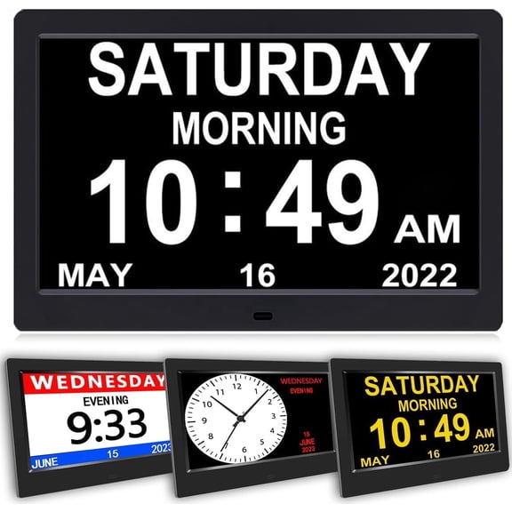 Digital Day Clock for2026 World Cup, Auto Dimming, 12 Sets of Reminding Style, with Digital Photo Frame, Multiple Display Modes