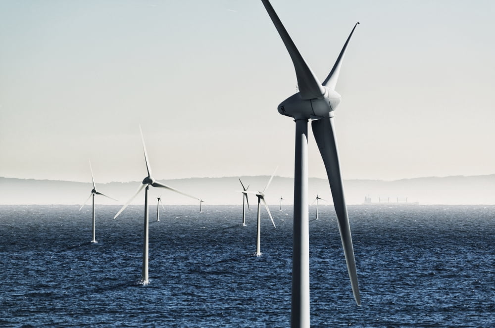 Digital composite of wind turbines on the waterTarifa cadiz andalusia spain Canvas Art - Ben Welsh Design Pics (19 x 12)