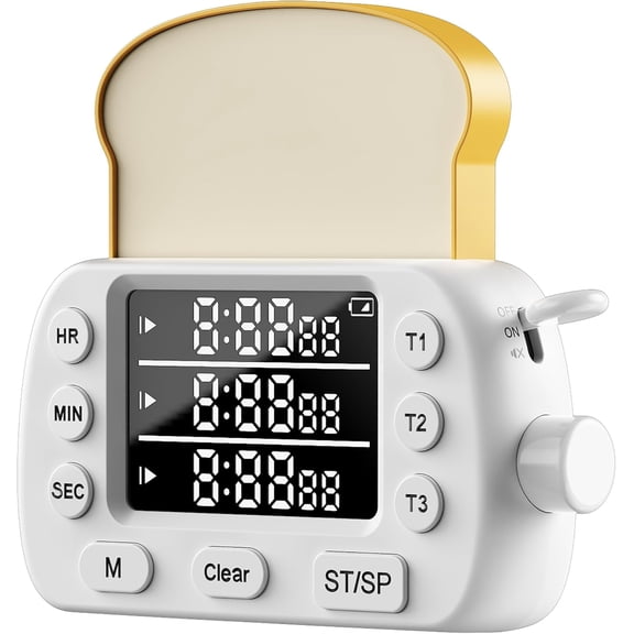 Digital for Cooking - 3-Channel Magnc Countdown Timers with Memory Preset for Baking, Toaster, Eggs Includes Memo Notes (White)