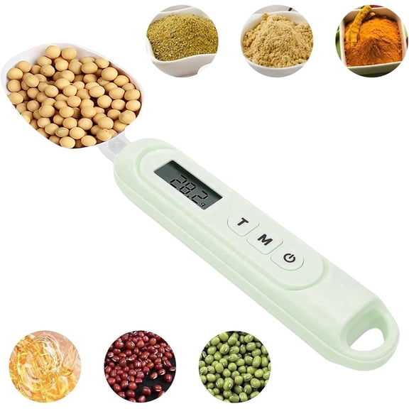 Kitchen Food Spoon Scale, Digital Measuring Spoon Scale with 2 Spoons, LCD Display&7 Units Conversion, 500g/0.1g High Precision, Electronic Food Weighing Spoon Scale for Cooking Baking, Green