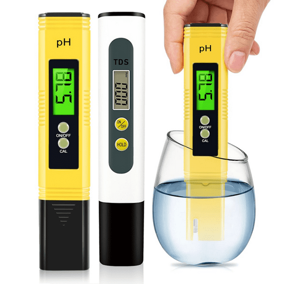Digital pH and TDS Meter Kits, 0.01pH High Accuracy Pen Type pH Meter 2% Readout Accuracy 3-in-1 TDS EC Temperature Meter for Hydroponics, Pool and Aquarium, Yellow Blue, UL Certified