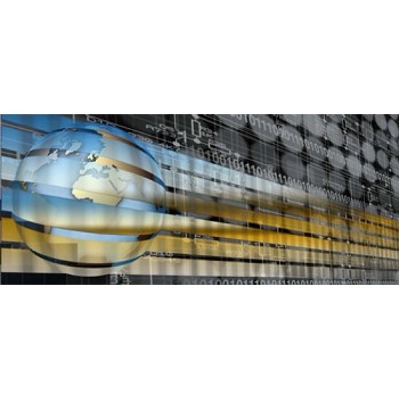 Digital representation of the Earth with grid lines and binary digits Canvas Art - Panoramic Images (30 x 13)