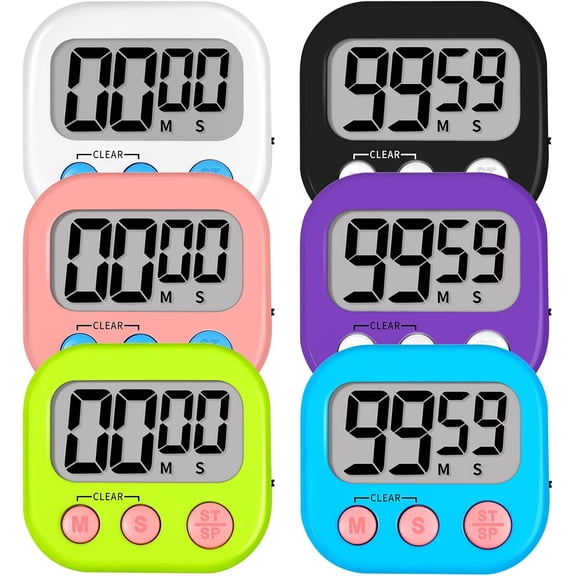 Digital s for Cooking, Magnc Classroom Timers for Teachers Kids, Back to School Supplies Bulk (6 Pack, Black White Pink Purple Blue Green)