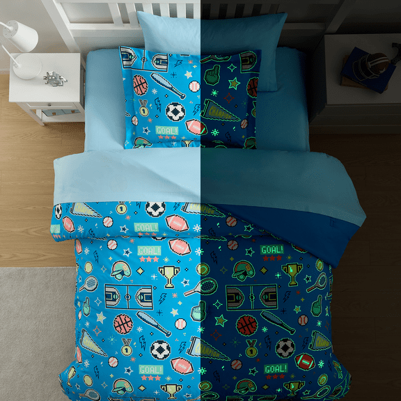 Sport Boys Twin Size Bedding Sets 5-Pieces Comforter Sets for Kids Soft Microfiber Bed in a Bag with Sheet Sets for All-Season (Blue Sport)
