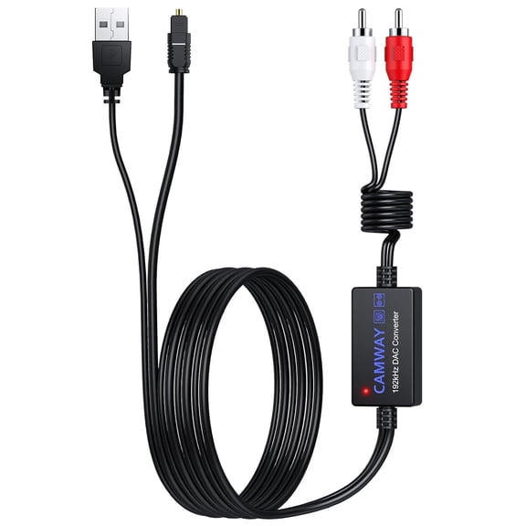 Digital to Analog Audio Converter,Optical to RCA Converter,SPDIF to RCA,192kHz DAC Converters 5.7 ft Audio Cable,Optical Toslink to RCAAudio Adapter