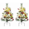 thumbnail image 1 of 25.1in Artificial Christmas Trees Set of 2 Pre-Lit Mini Christmas Trees with 30 LED Lights, Bright Ball, Pine, Berries for Indoor Outdoor Decor, 1 of 5