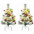 thumbnail image 1 of 25in Artificial Christmas Trees Set of 2 Pre-Lit Mini Christmas Trees with 30 LED Lights, Bright Ball, Pine, Berries for Indoor Outdoor Decor, 1 of 5