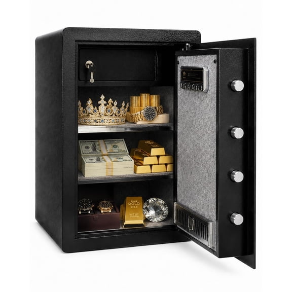 Digitaler Mbeltresor 72 L aus Stahl fr Zuhause/Bro/Hotel Elektronikschloss mit Tastenfeld inkl. Notfallschlssel, sicherer Safe fr Geld, Schmuck & Dokumente Farbe: Schwarz
