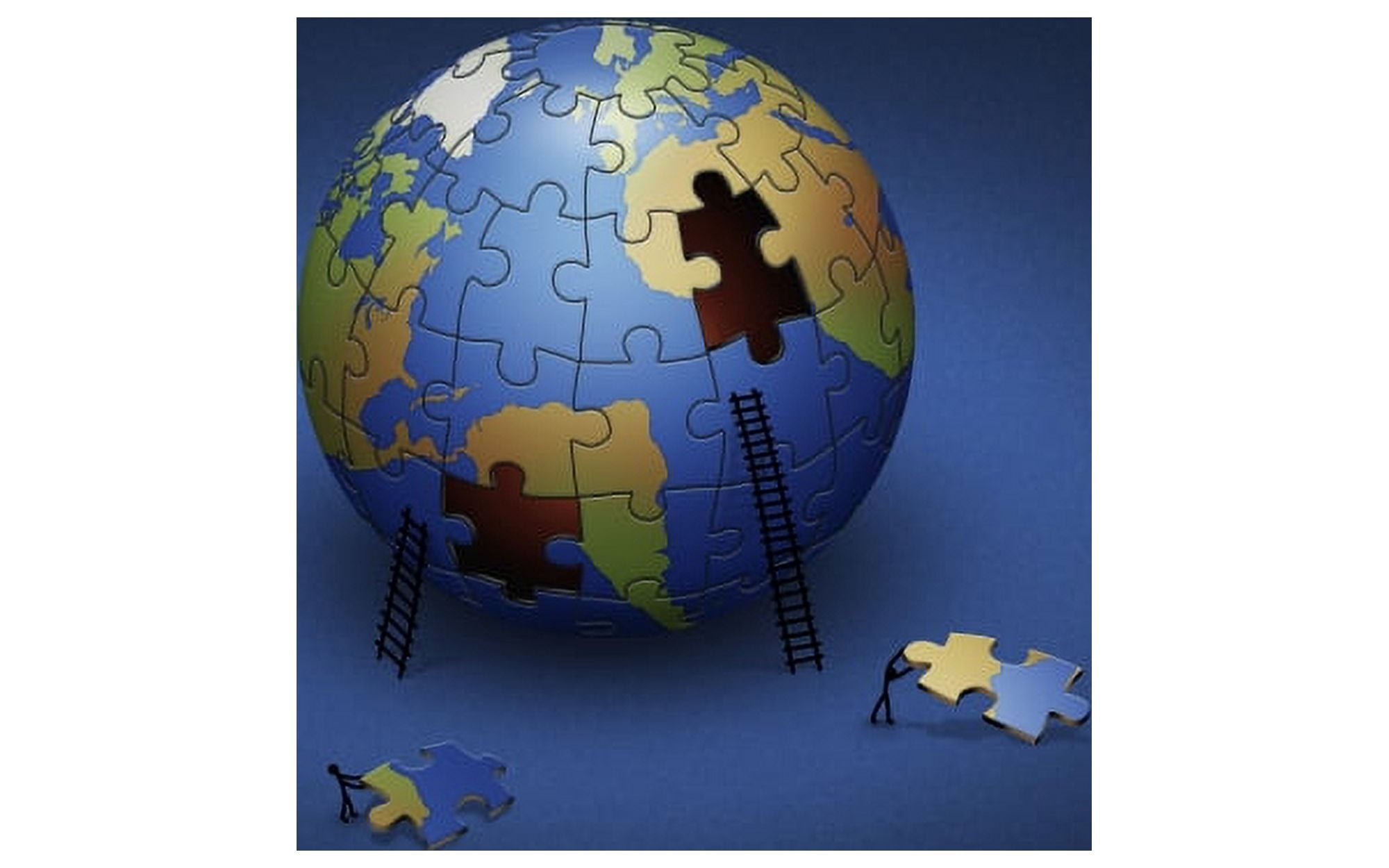Digitally generated image of the Earth in puzzle pieces Canvas Art - Vlad GerasimovStocktrek Images (18 x 12)