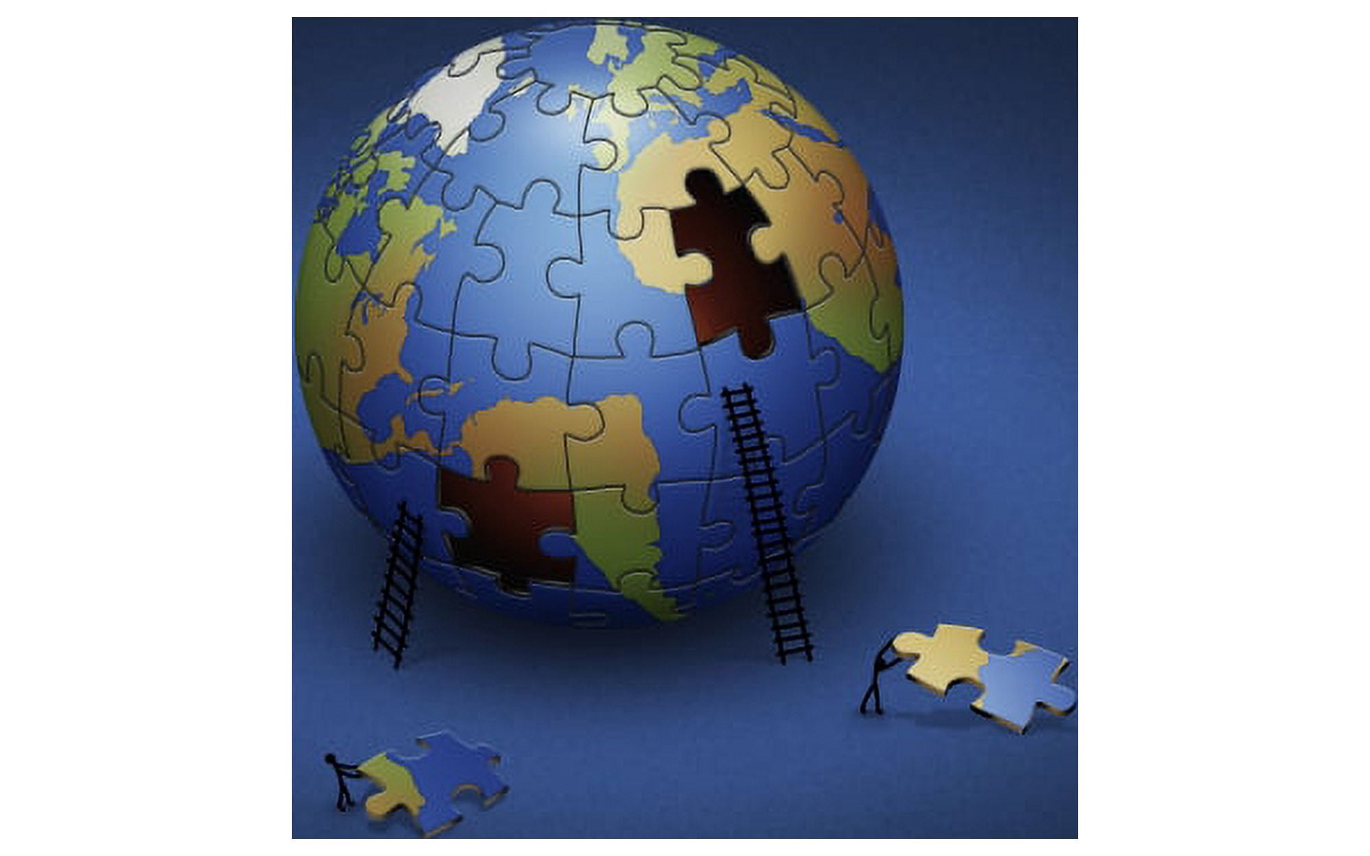 Digitally generated image of the Earth in puzzle pieces Canvas Art - Vlad GerasimovStocktrek Images (36 x 23)