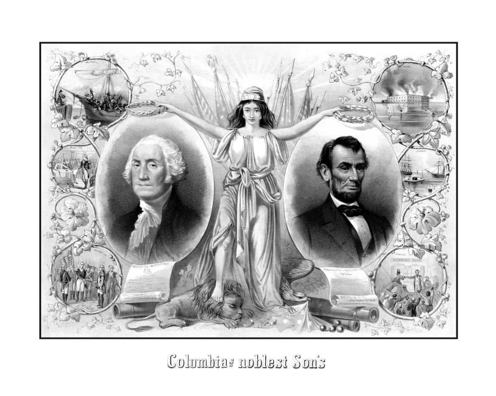 Digitally American History print of President Washington and Lincoln Canvas Art - John ParrotStocktrek Images (16 x 13)