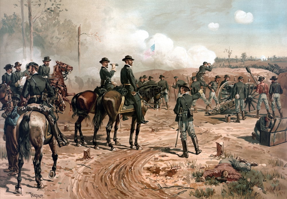 Digitally Civil War artwork featuring General Sherman on horseback Canvas Art - John ParrotStocktrek Images (17 x 12)