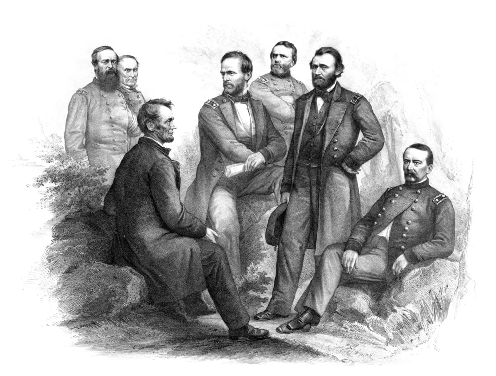 Digitally Civil War artwork of Abraham Lincoln and his commanders Canvas Art - John ParrotStocktrek Images (17 x 13)