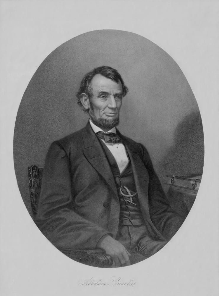 Digitally Civil War artwork of President Abraham Lincoln sitting in a chair Canvas Art - John ParrotStocktrek Images (13 x 17)