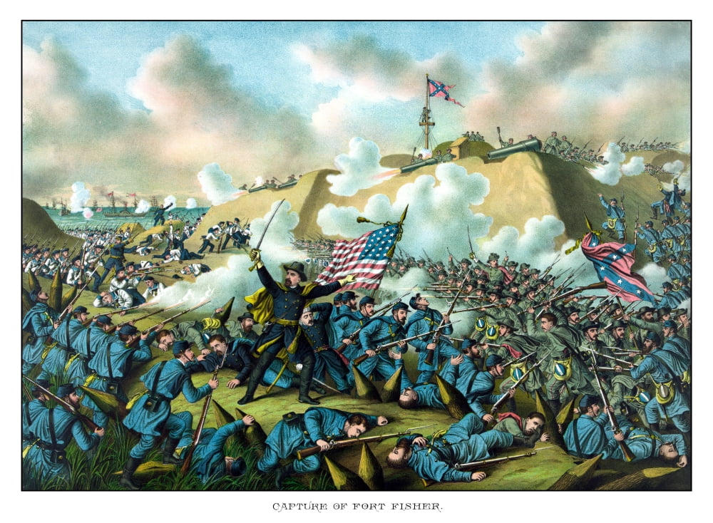Digitally Civil War print depicting the Union Armys capture of Fort Fisher Canvas Art - John ParrotStocktrek Images (34 x 25)