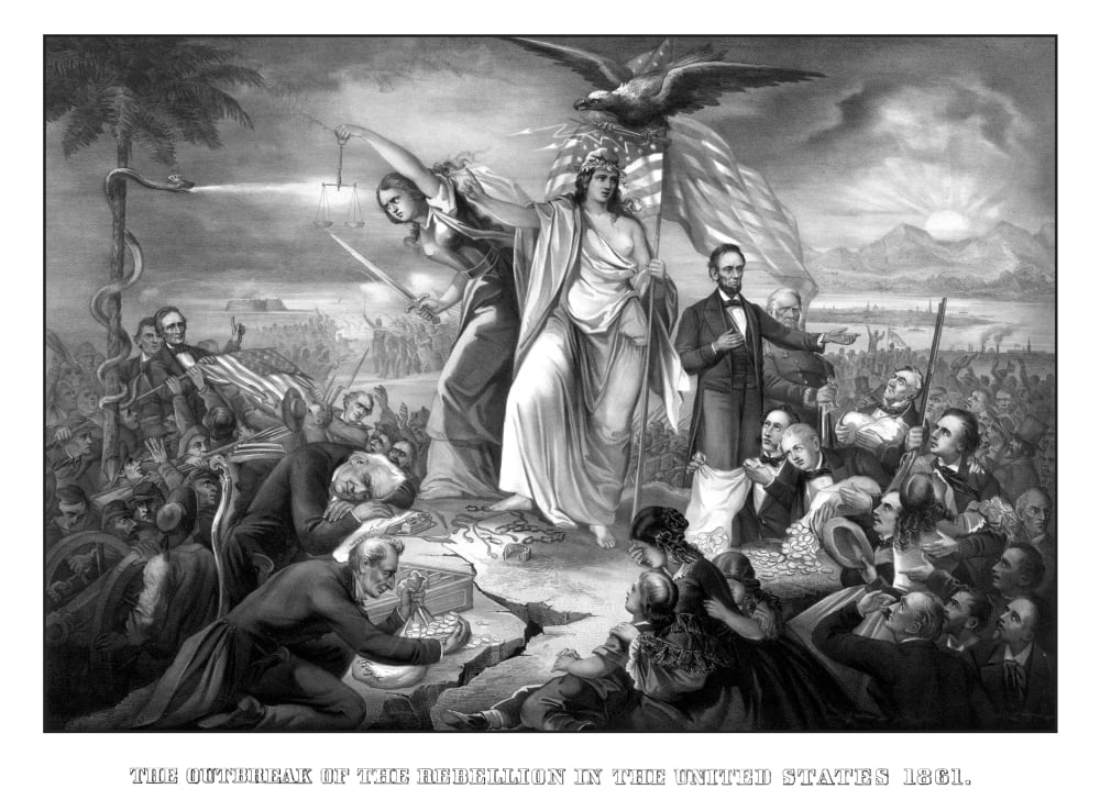 Digitally Civil War print of Lady Liberty during the outbreak of war Canvas Art - John ParrotStocktrek Images (33 x 25)
