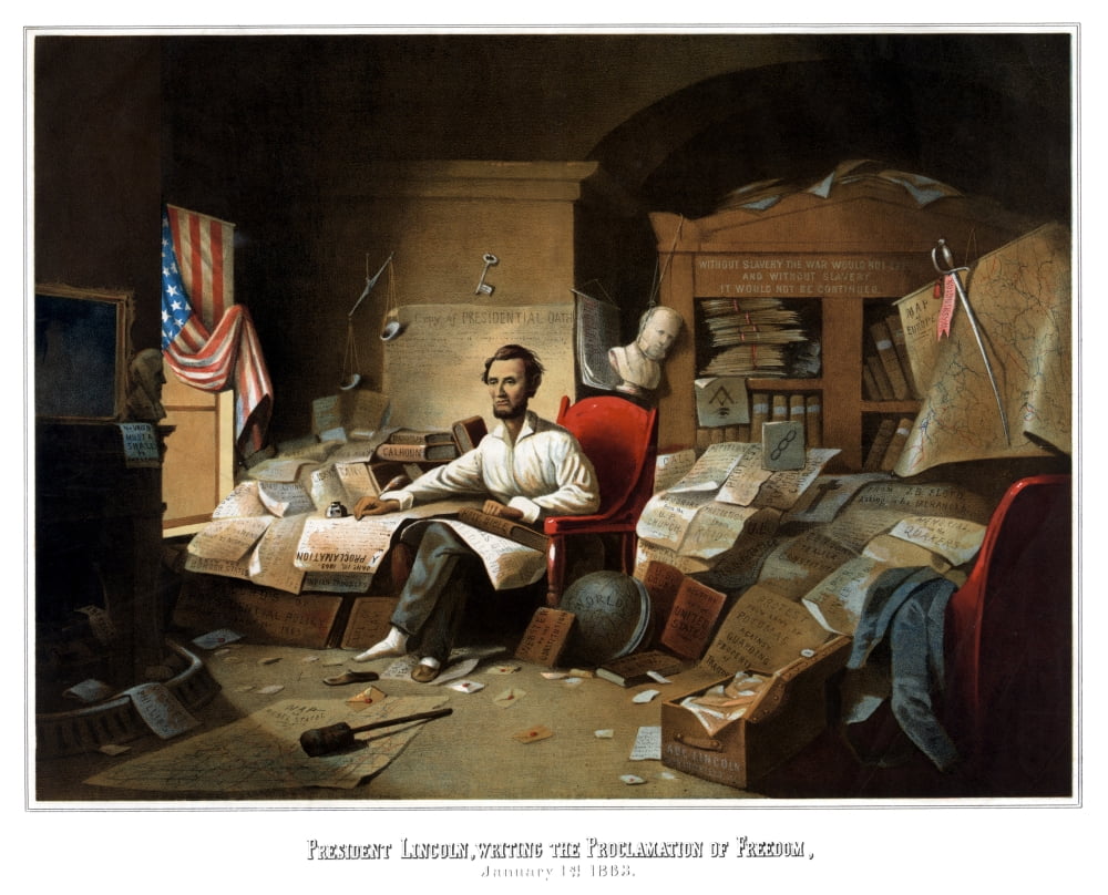 Digitally Civil War print of President Lincoln writing the Emancipation Proclamation Canvas Art - John ParrotStocktrek Images (16 x 13)