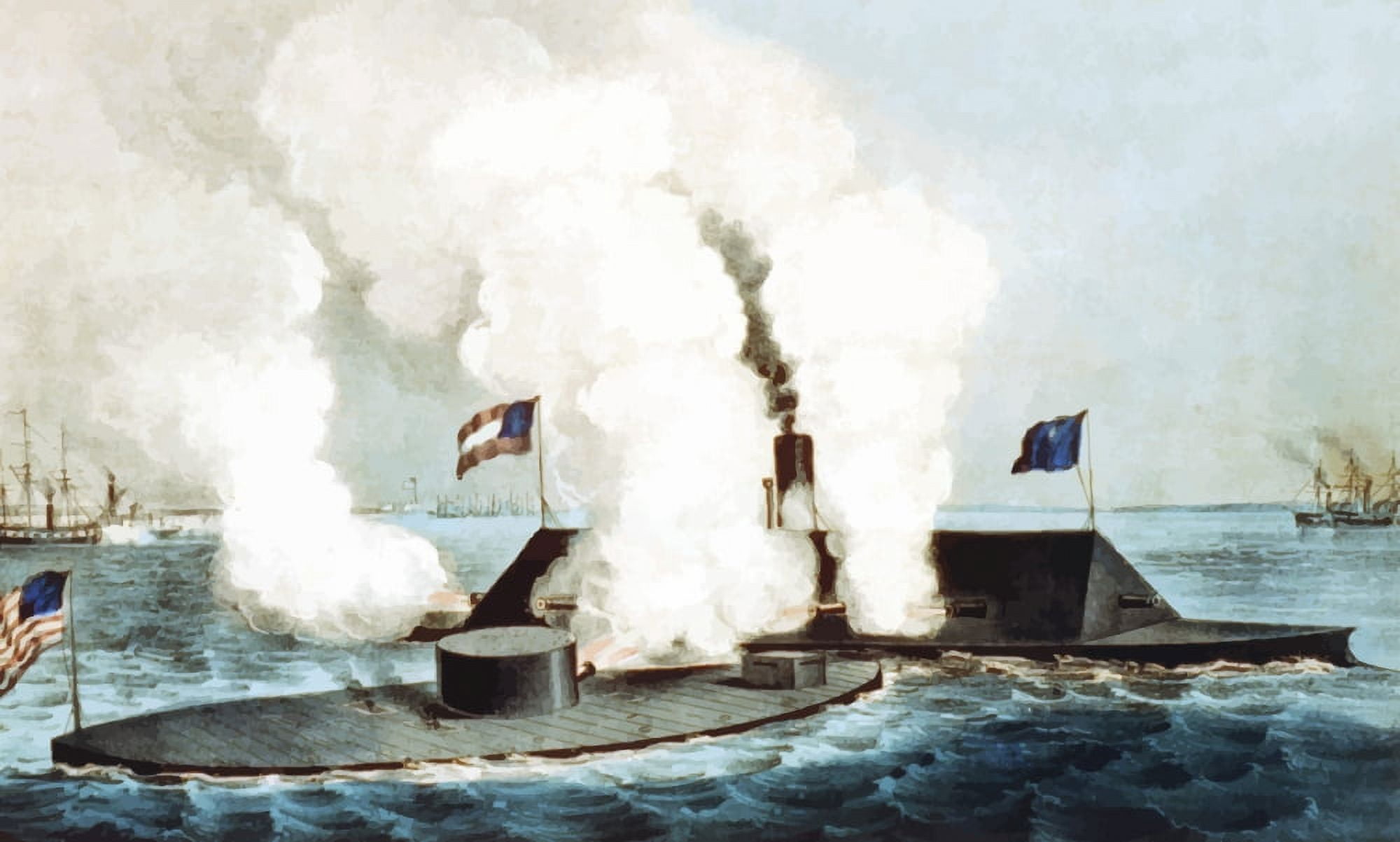 Digitally Civil War vector image showing the Battle of Hampton Roads Canvas Art - John ParrotStocktrek Images (37 x 22)