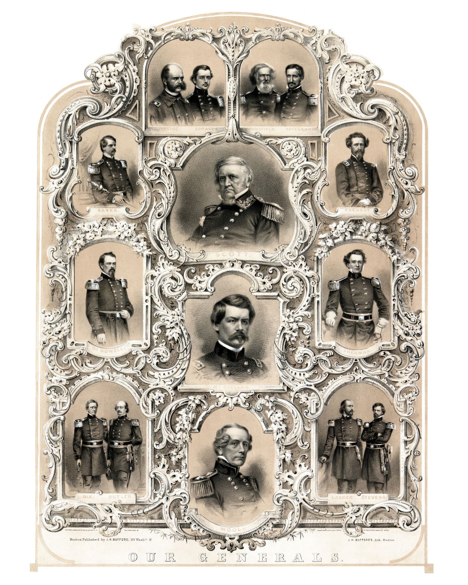 Digitally early Civil War print from 1862 featuring the primary Union Generals Canvas Art - John ParrotStocktrek Images (13 x 16)
