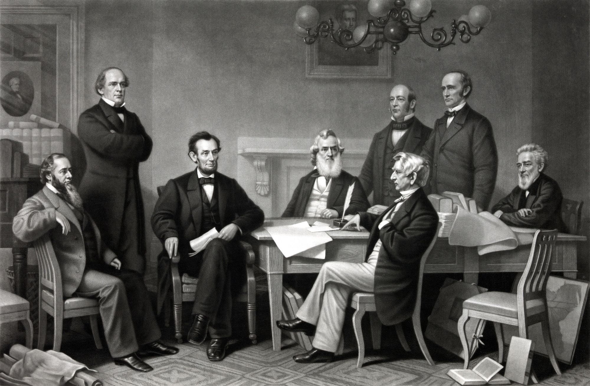 Digitally picture of President Lincoln reading the Emancipation Proclamation to his cabinet Canvas Art - John ParrotStocktrek Images (35 x 23)