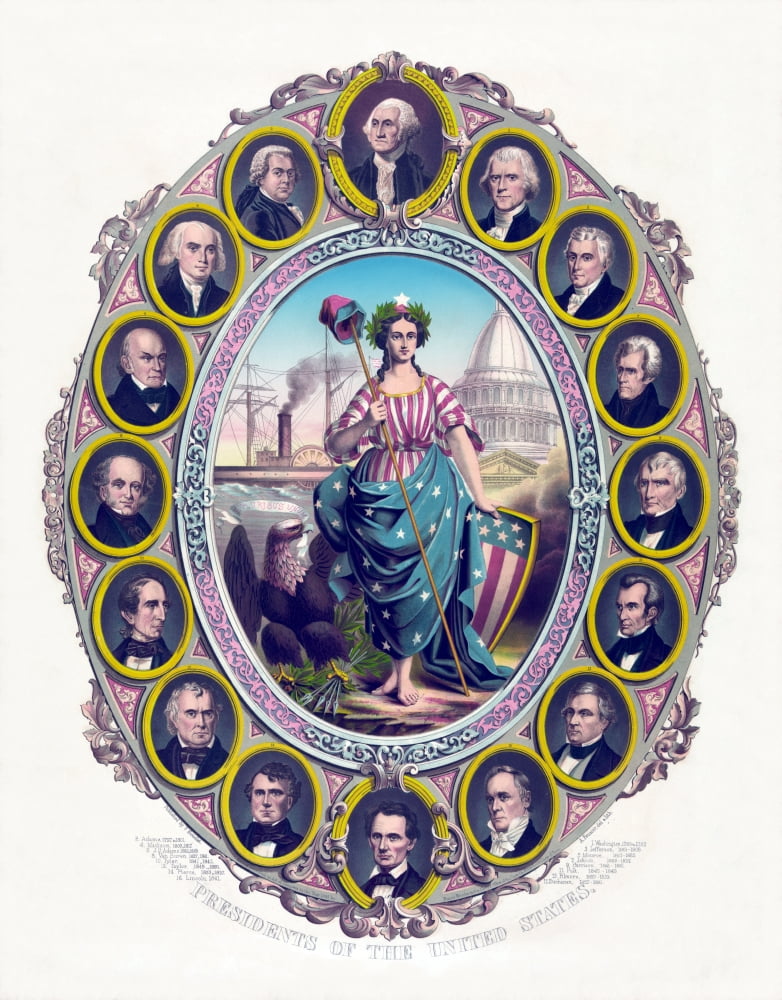 Digitally print featuring Lady Liberty and the first sixteen Presidents Canvas Art - John ParrotStocktrek Images (13 x 16)