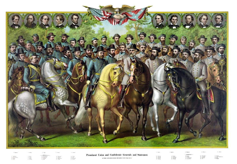 Digitally print featuring Prominent Union and Confederate Generals Canvas Art - John ParrotStocktrek Images (34 x 24)