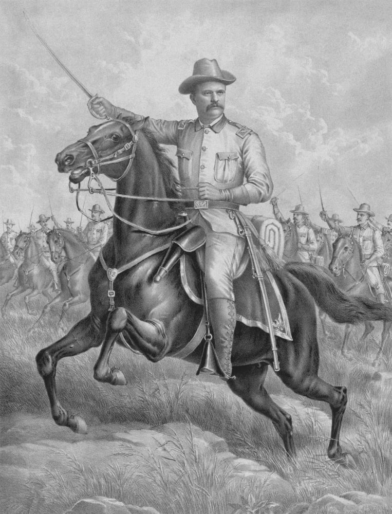Digitally print of Colonel Theodore Roosevelt on horseback Canvas Art - John ParrotStocktrek Images (25 x 32)