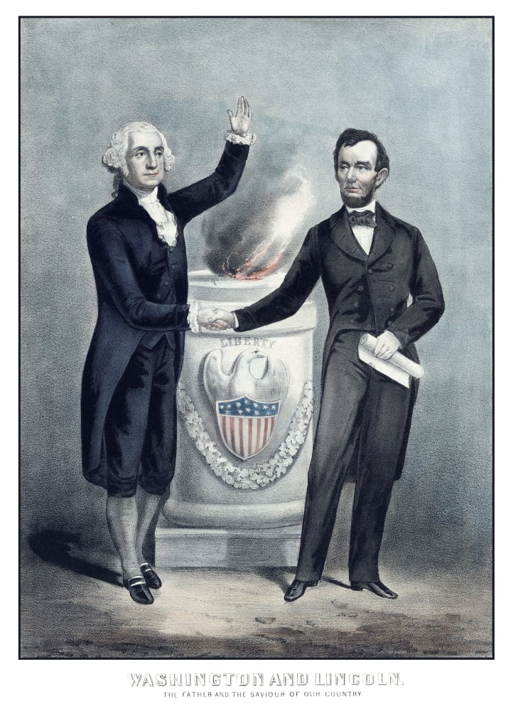 Digitally print of President Washington and President Lincoln shaking hands Canvas Art - John ParrotStocktrek Images (24 x 34)