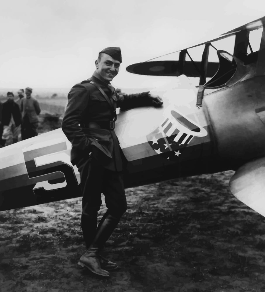 Digitally vector artwork of Eddie Rickenbacker standing next his fighter plane Canvas Art - John ParrotStocktrek Images (27 x 30)