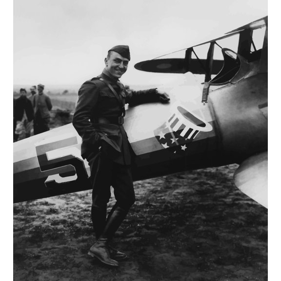 Digitally restored vector artwork of Eddie Rickenbacker standing next his fighter plane Canvas Art - John ParrotStocktrek Images (27 x 30)