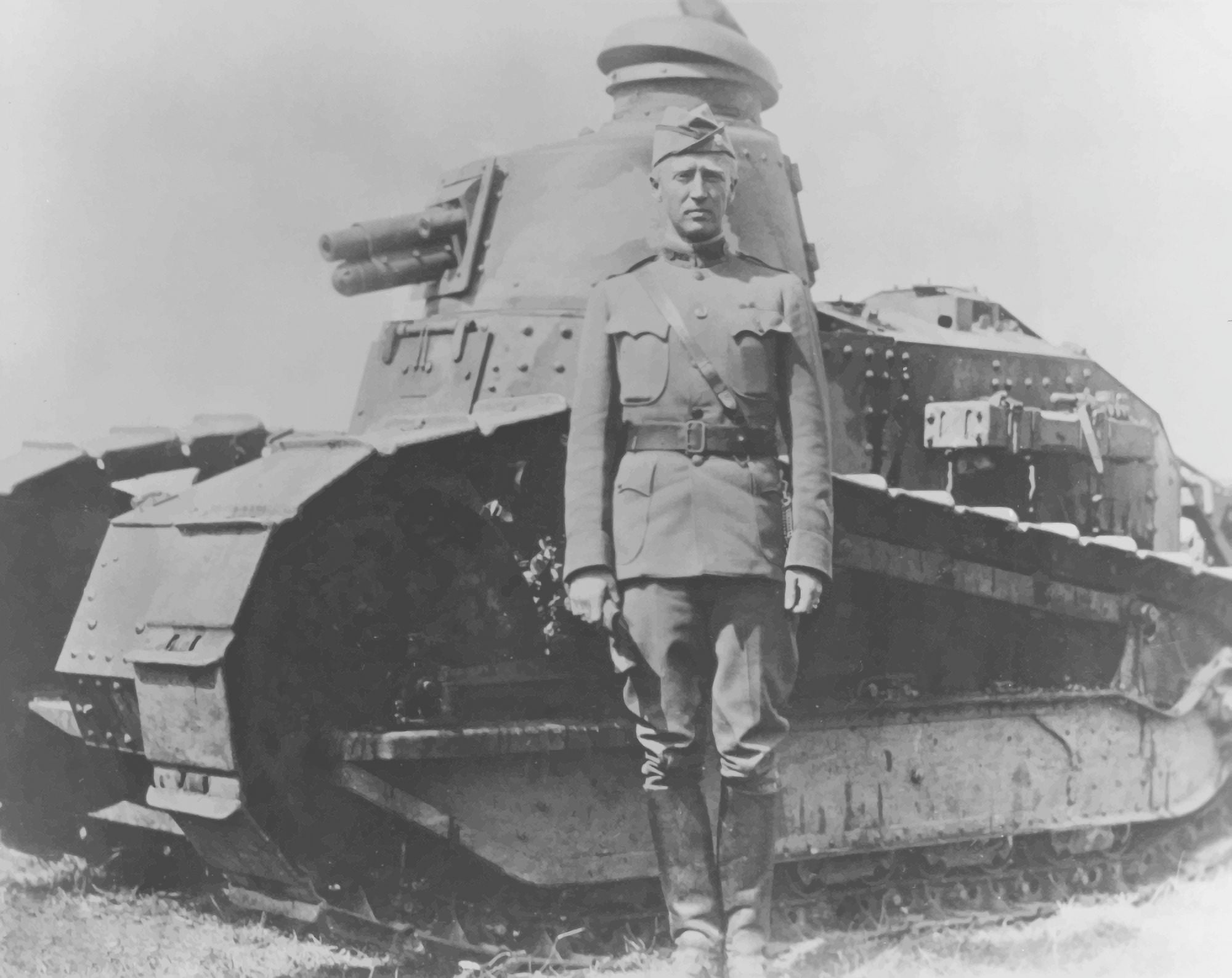 Digitally vector image of General George Smith Patton and a French Renault tank Canvas Art - John ParrotStocktrek Images (32 x 25)