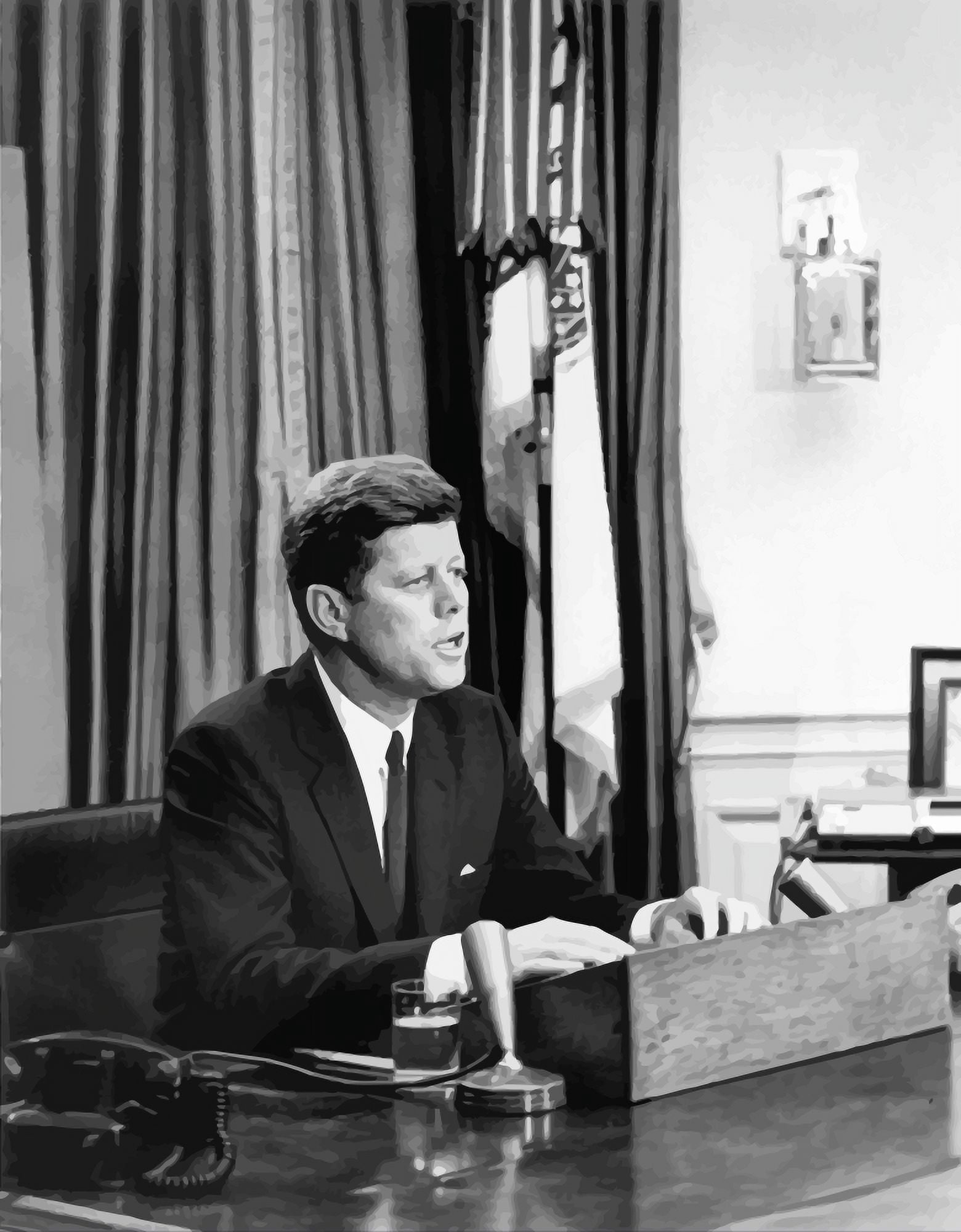 Digitally vector image of President John F Kenndy sitting as his desk Canvas Art - John ParrotStocktrek Images (25 x 32)