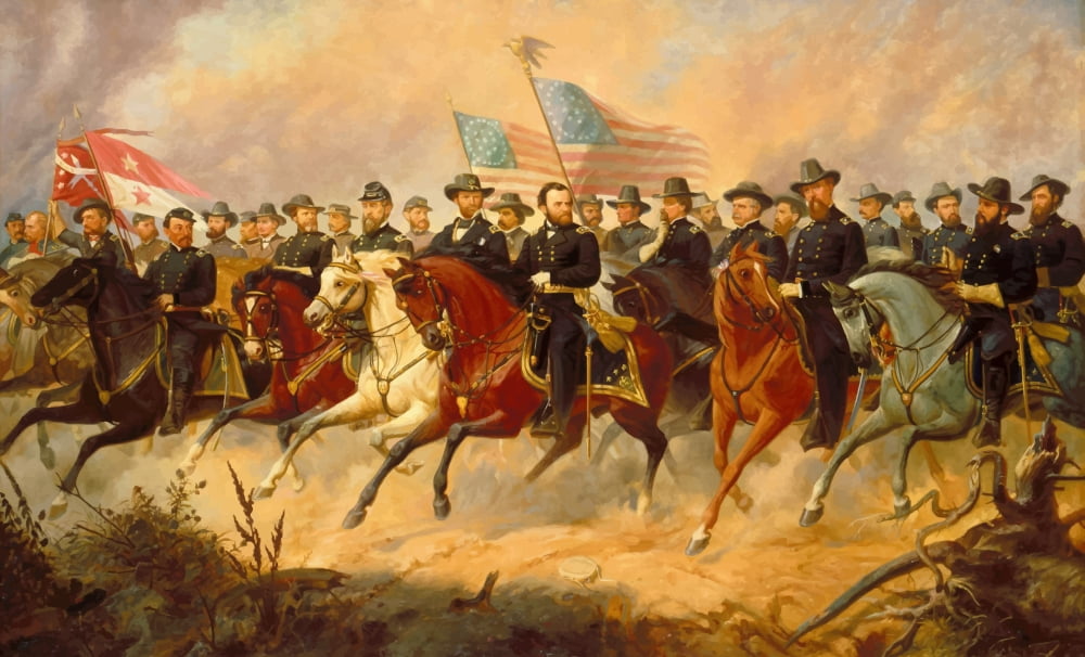 Digitally vector painting of Ulysses S Grant and his generals Canvas Art - John ParrotStocktrek Images (36 x 22)