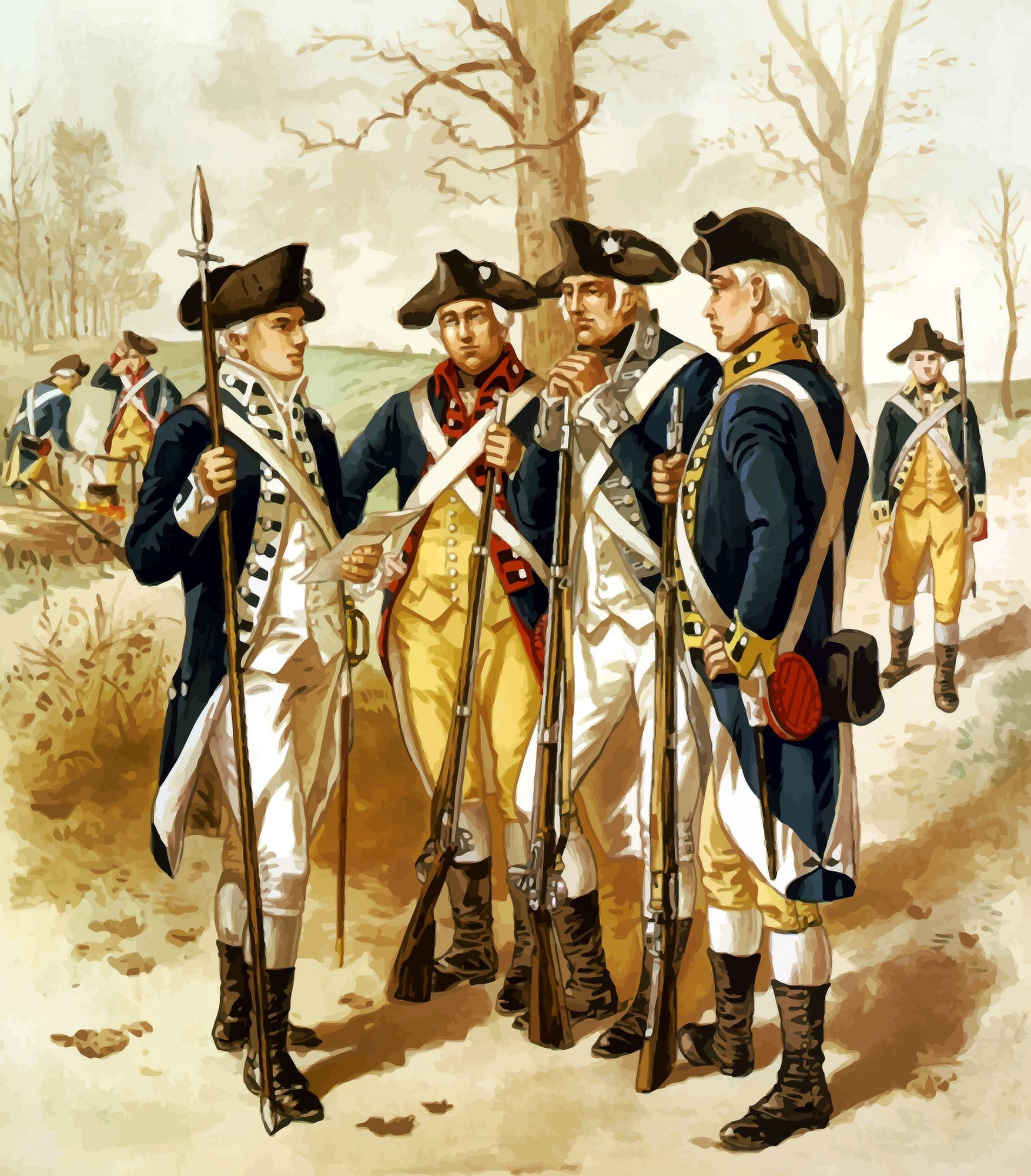 Digitally vector painting of the Continental Army during the Revolutionary War Canvas Art - John ParrotStocktrek Images (14 x 16)